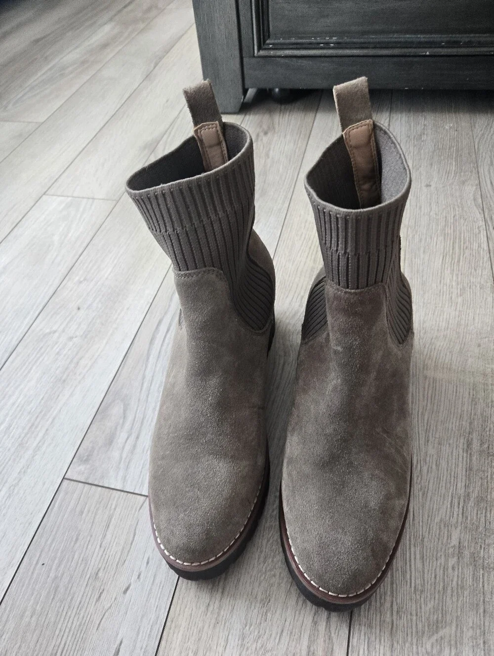 Blondo Bexeridex Waterproof Suede Knit Sock Ankle Boots Taupe Women's 8.5
